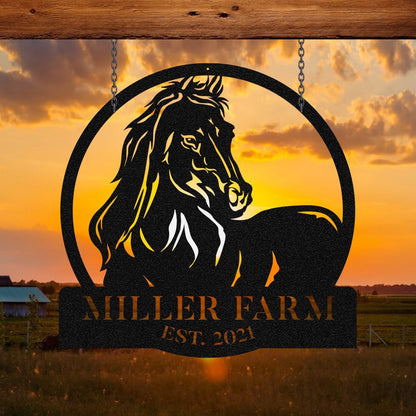 Personalized Metal Farm Sign Horse Monogram Custom Outdoor Farmhouse Ranch Barn Stable Front Gate Wall Decor Art Gift