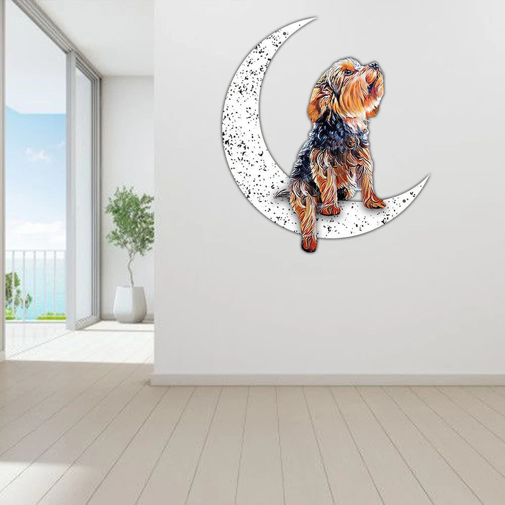 Dog Metal Sign Yorkshire Terrier Sit On The Moon Gift for Dog Lover