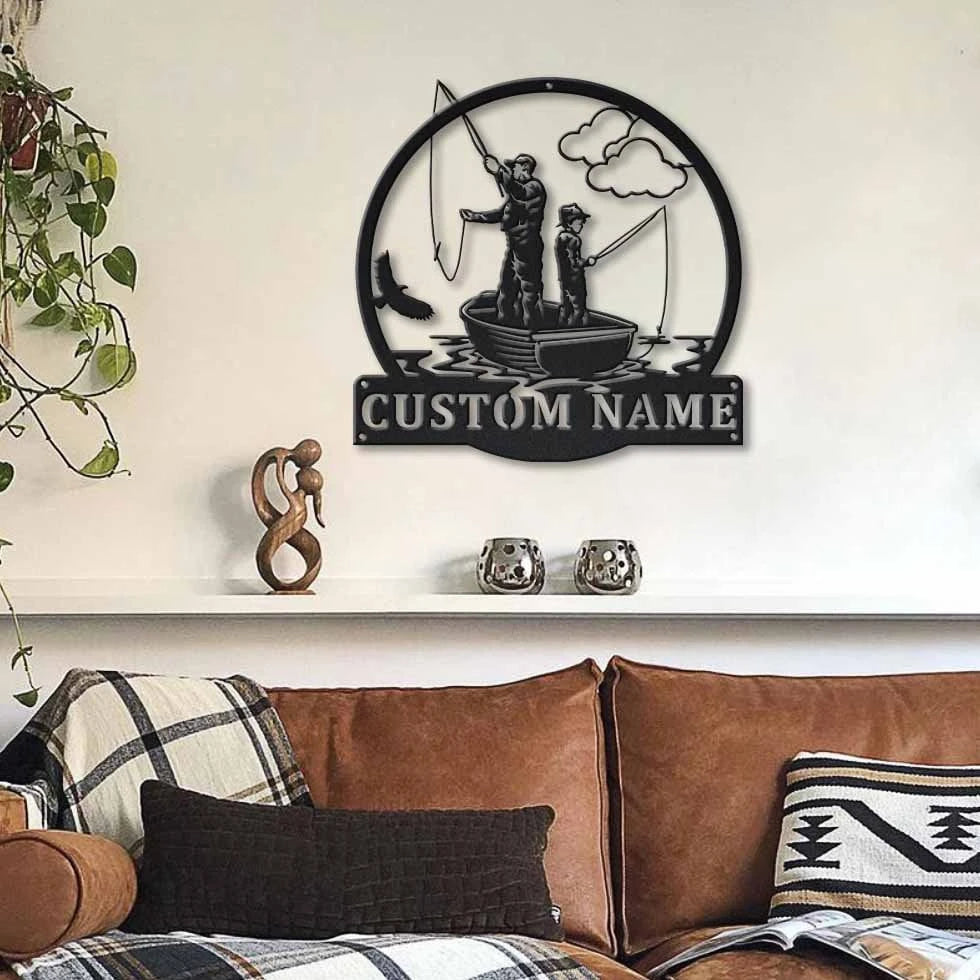 Personalized Fishing Father And Son Monogram Metal Sign Art, Custom Fishing Father & Son Metal Sign, Fishing Gifts For Me, Birthday Gift, Laser Cut Metal Signs Custom Gift Ideas