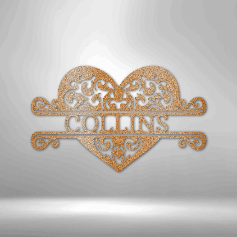 Personalized Fancy Heart Monogram Steel Art Wall Decor Metal Name Sign Laser Cut Metal Signs Custom Gift Ideas