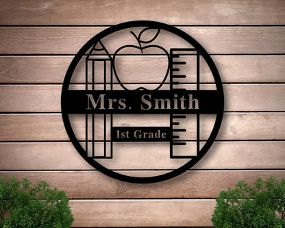 Personalized Teacher Sign For Classroom, Teacher Gifts With Name, Teacher Appreciation Gift, Classroom Decor, Teacher Apple Sign, Metal Sign Laser Cut Metal Signs Custom Gift Ideas