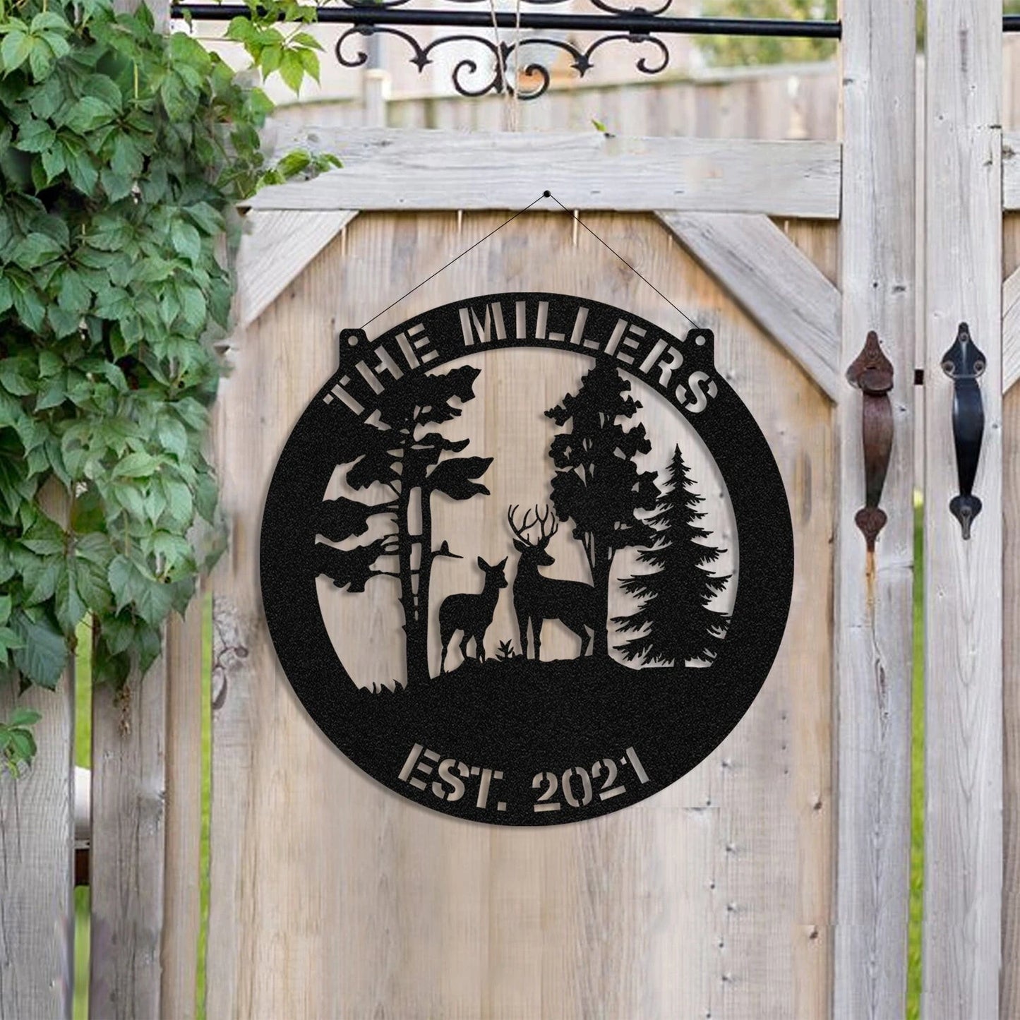Personalized Family Name Date Deer Doe Hunting Metal Sign Monogram, Custom Outdoor Cabin, Lodge, Camp, Metal Laser Cut Metal Signs Custom Gift Ideas