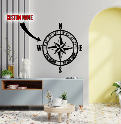 Nautical Compass Rose Compass Rose Personalized Coordinates Sign Custom Metal Wall Sign Wall Decor Housewarming Gift