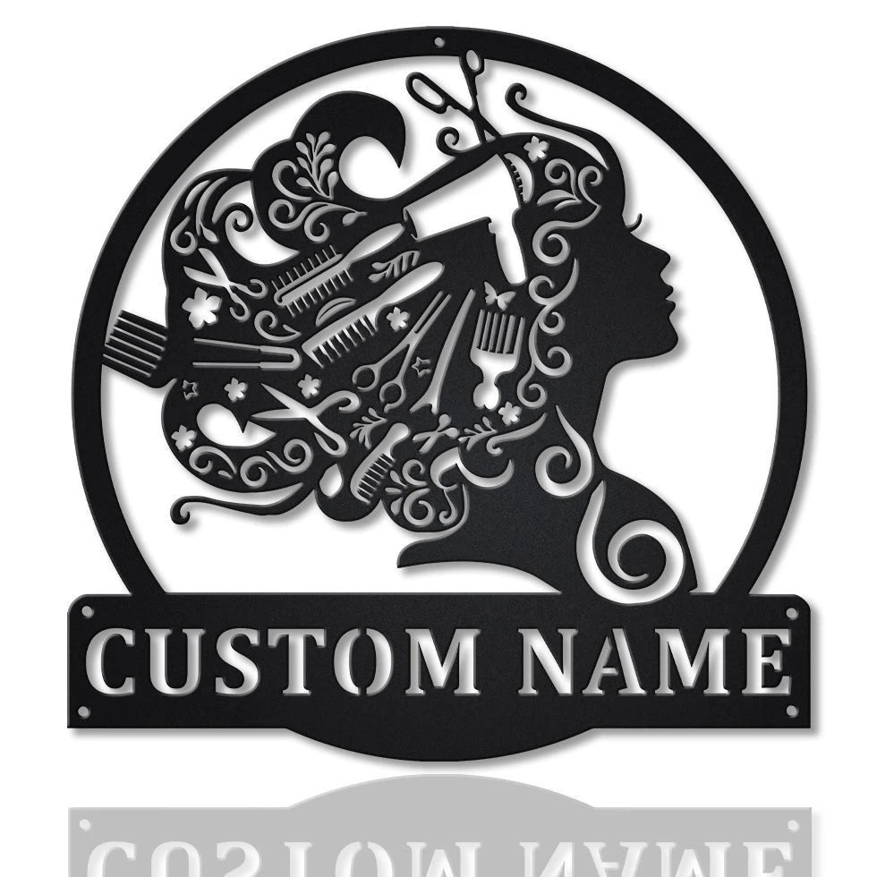 Beauty Salon Hair Monogram Personalized Metal House Sign