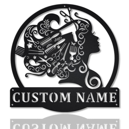 Beauty Salon Hair Monogram Personalized Metal House Sign