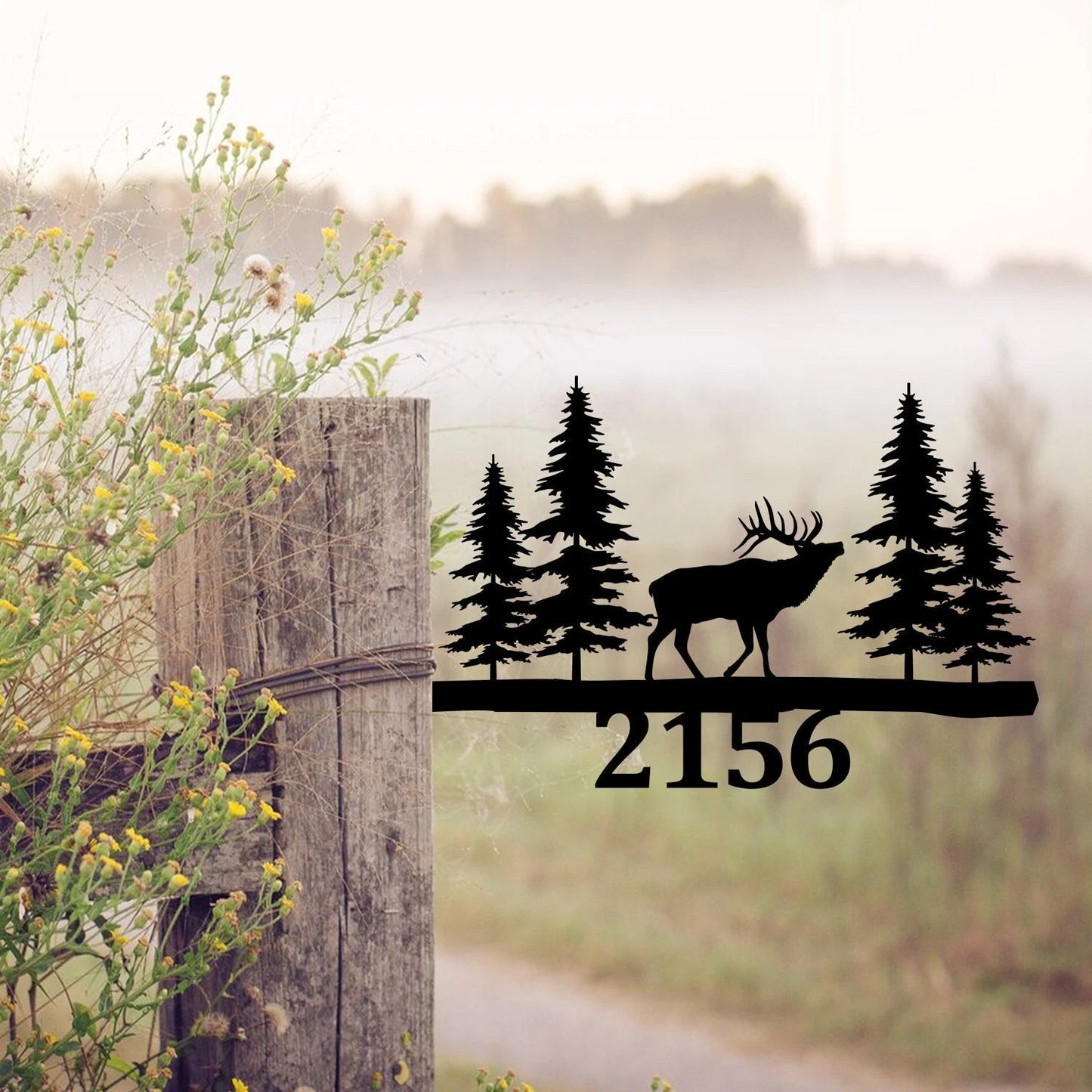 Personalized Elk Deer Metal Tree Stake, House Number, Hunting Art Laser Cut Metal Signs Custom Gift Ideas