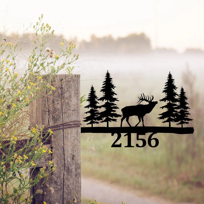 Personalized Elk Deer Metal Tree Stake, House Number, Hunting Art Laser Cut Metal Signs Custom Gift Ideas