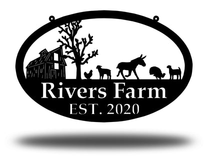 Metal Farm Sign , Barn And Donkey, Chicken, Turkey, Lamb, And Goat Personalized Family Name Metal Sign Wedding Gift Personalized Gift, Laser Cut Metal Signs Custom Gift Ideas