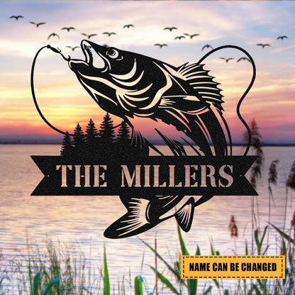 Personalized Family Name Walleye Fish Fishing Metal Sign, Metal Laser Cut Metal Signs Custom Gift Ideas