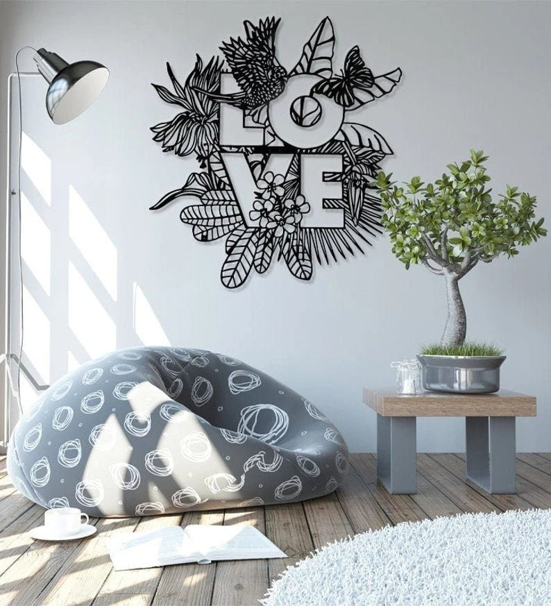 Metal Wall Decoration With The Theme Of Love In The Jungle, Modern Metal Love Decor Item , Valentine's Day Gift, Metal Wall Art,, Metal Laser Cut Metal Signs Custom Gift Ideas