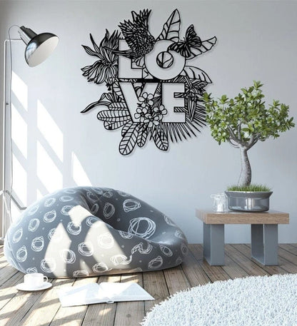 Metal Wall Decoration With The Theme Of Love In The Jungle, Modern Metal Love Decor Item , Valentine's Day Gift, Metal Wall Art,, Metal Laser Cut Metal Signs Custom Gift Ideas