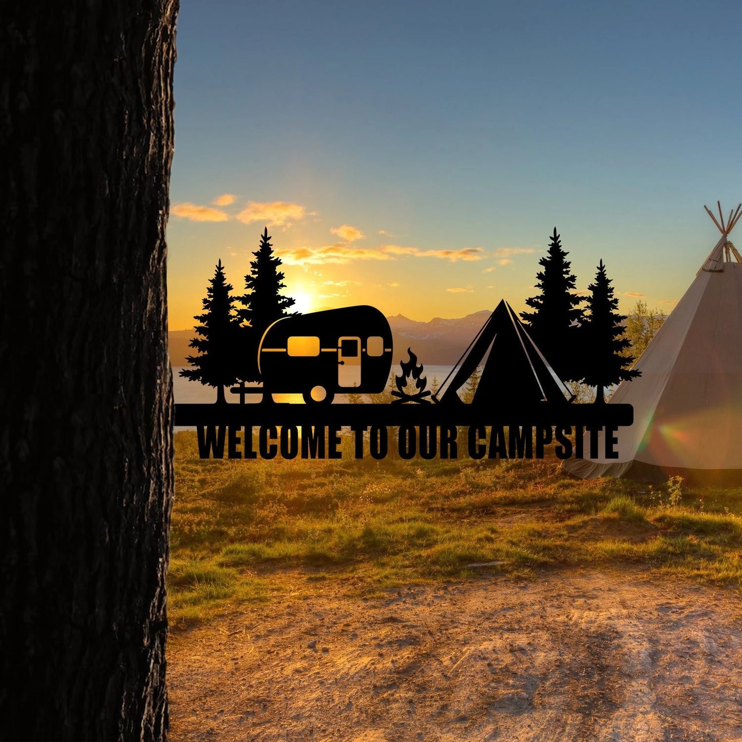 Customized Camping Metal Tree Stake, Tree Metal Sign Laser Cut Metal Signs Custom Gift Ideas