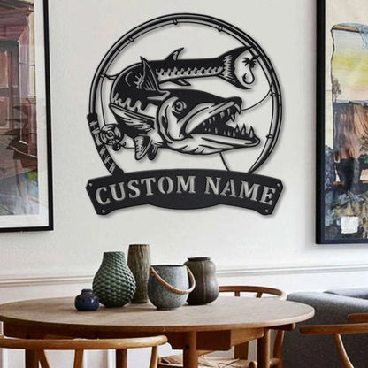 Personalized Barracudas Fishing Fish Pole Metal Sign Art, Custom Barracudas Fishing Metal Sign, Fishing Lover Home Decor, Fishing Gift Laser Cut Metal Signs Custom Gift Ideas