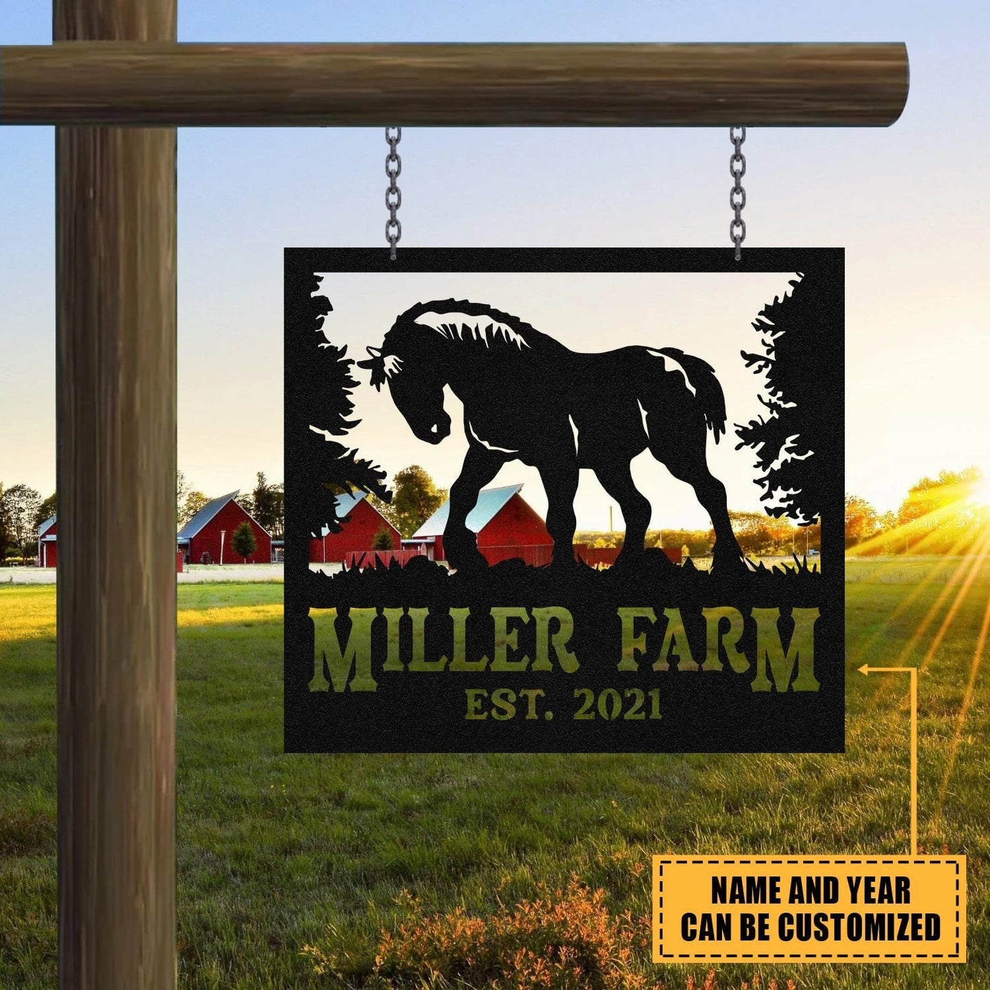 Personalized Metal Farm Sign Draft Horse Monogram, Metal Laser Cut Metal Signs Custom Gift Ideas