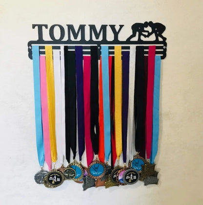 Wrestling Custom Name Medal Hanger Holder Display Rack 3 Rung, Cut Metal Sign, Metal Wall Art, Laser Cut Metal Signs Custom Gift Ideas