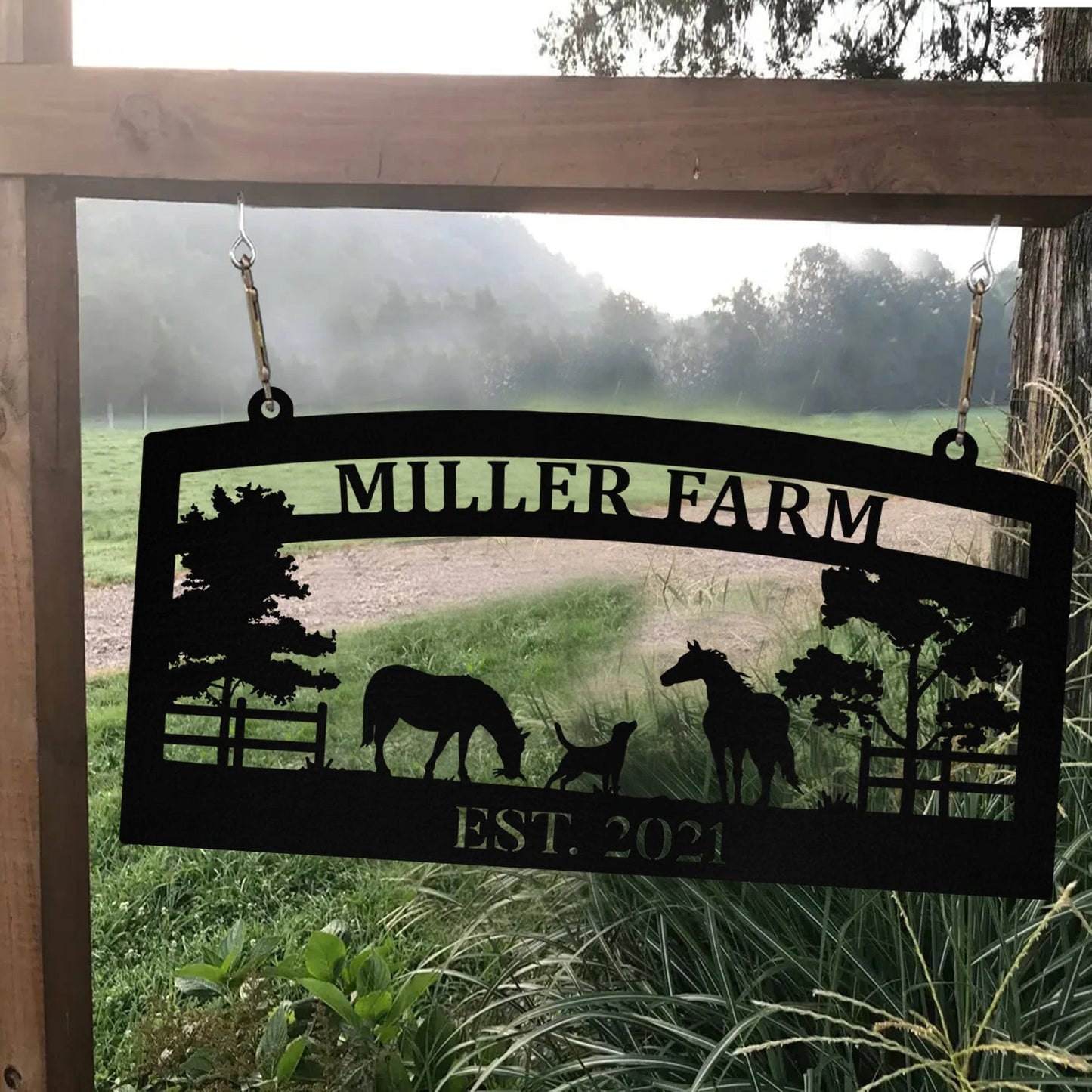Metal Horse Dog Sign Monogram, Custom Outdoor Farm, Farmhouse, Ranch, Stable, Acres, Wall Decor Art Gift, Metal Laser Cut Metal Signs Custom Gift Ideas