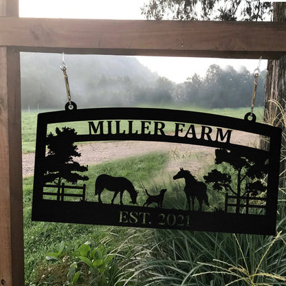 Metal Horse Dog Sign Monogram, Custom Outdoor Farm, Farmhouse, Ranch, Stable, Acres, Wall Decor Art Gift, Metal Laser Cut Metal Signs Custom Gift Ideas