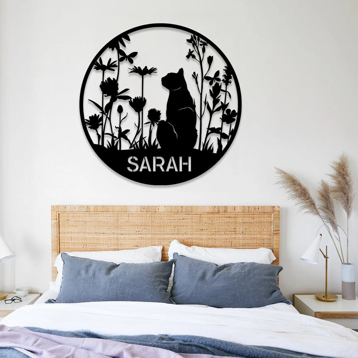 Personalized Cat In Garden Metal Sign, Wall Decor, Wedding, Anniversary Gift For Cat Lovers, Metal Laser Cut Metal Signs Custom Gift Ideas