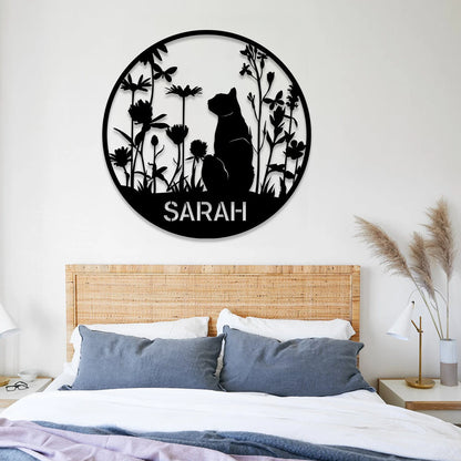 Personalized Cat In Garden Metal Sign, Wall Decor, Wedding, Anniversary Gift For Cat Lovers, Metal Laser Cut Metal Signs Custom Gift Ideas