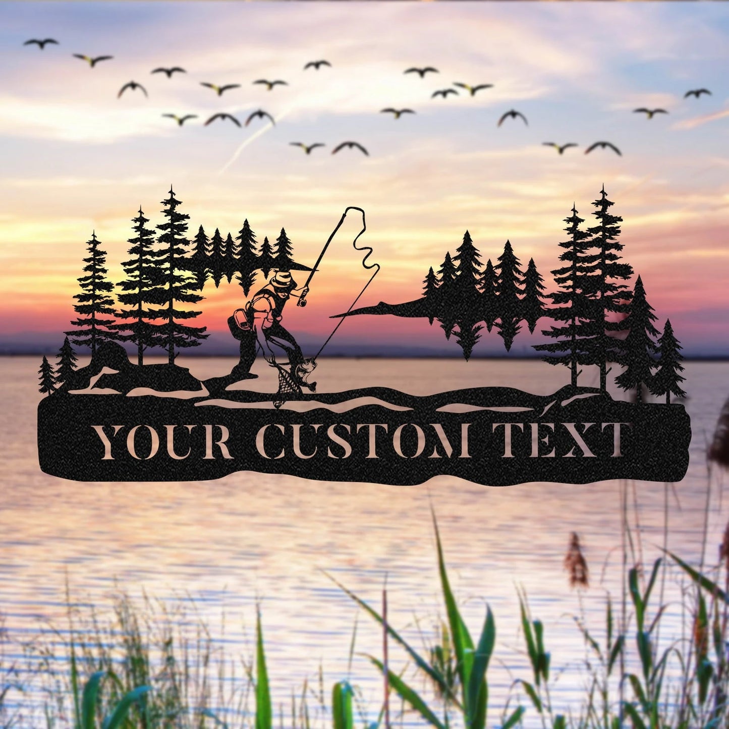 Personalized Name Fish Fishing Metal Sign Monogram, Custom Outdoor House, Cabin, Wall Decor, Wedding Art Gift, Metal Laser Cut Metal Signs Custom Gift Ideas