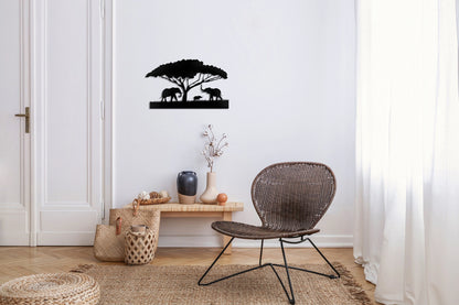 Africa Wall Art, Safari Animals Wall Decor, Elephants And Tree Wall Decor, Housewarming Gift, Above Bed Wall Decor, Abstract Safari Art, Metal Laser Cut Metal Signs Custom Gift Ideas