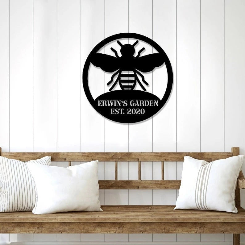 Bee Garden Laser Cut Metal Sign Bee Keepers Personalized Metal Bee Sign Bee Monogram Wall Hanging Gardening Decor