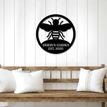 Bee Garden Laser Cut Metal Sign Bee Keepers Personalized Metal Bee Sign Bee Monogram Wall Hanging Gardening Decor