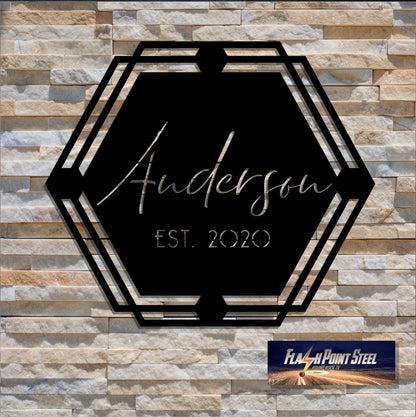 Family Monogram Sign, Geometric Custom Name Sign, Metal Sign, Art, Backdrop Sign, Family Sign, Established Laser Cut Metal Signs Custom Gift Ideas