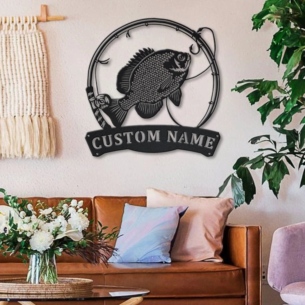Personalized Bluegill Fishing Fish Pole Metal Sign Art, Custom Bluegill Fishing Metal Sign, Bluegill Fishing Gift, Decor Decoration, Laser Cut Metal Signs Custom Gift Ideas