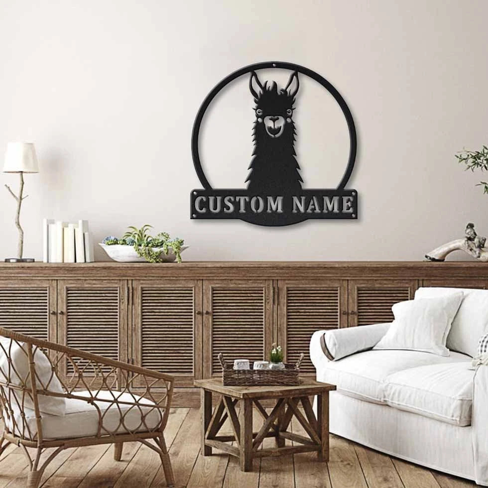 Personalized Llama Animal Monogram Metal Sign Art , Custom Llama Metal Sign, Llama Animal Lover Sign Decoration For Living Room Laser Cut Metal Signs Custom Gift Ideas