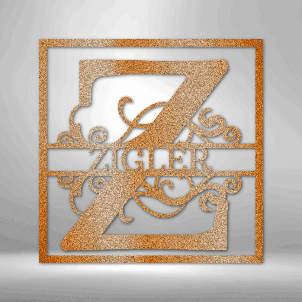 Personalized Split Square Monogram Steel Art Wall Dcor Metal Name Sign Laser Cut Metal Signs Custom Gift Ideas