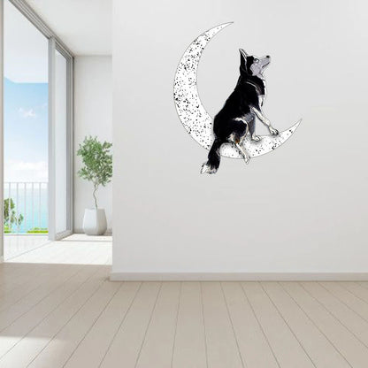 Dog Metal Sign Black Siberian Husky Sit On The Moon Gift for Dog Lover