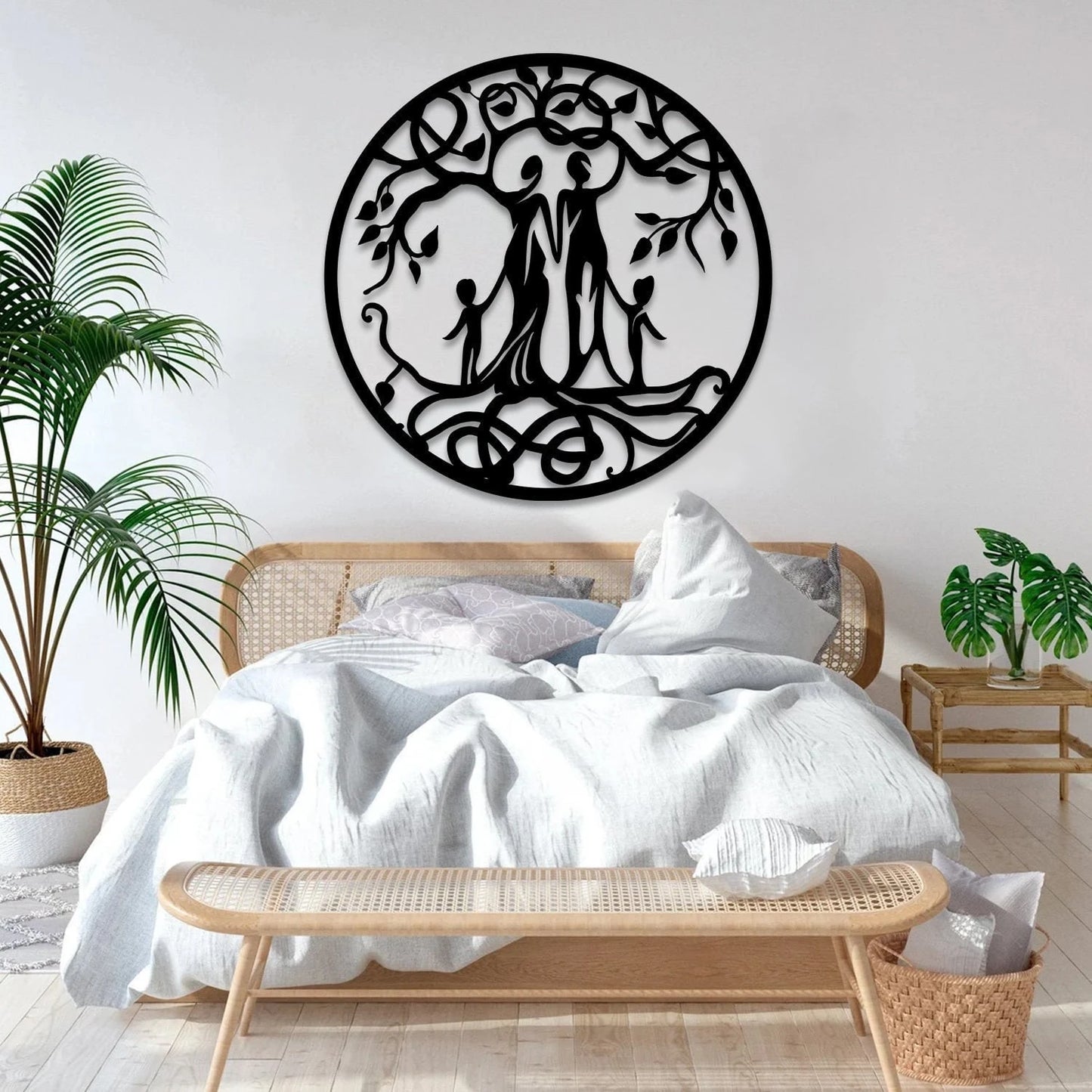 Mother, Father And Two Kids Tree Of Life Metal Art, Steel Wall Decor Laser Cut Metal Signs Custom Gift Ideas