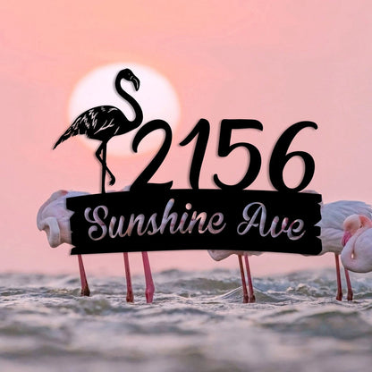 Personalized Address Flamingo Metal Art, Steel Door Hanging Laser Cut Metal Signs Custom Gift Ideas