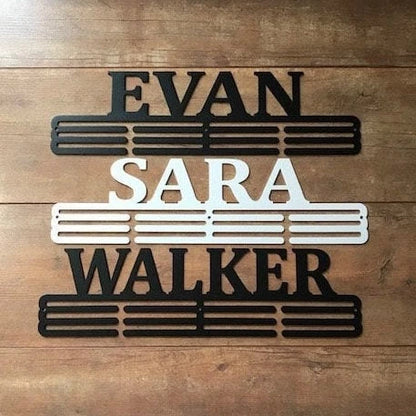 Custom Name Medal Hanger Holder Display Rack 3 Rung, Cut Metal Sign, Metal Wall Art, Laser Cut Metal Signs Custom Gift Ideas