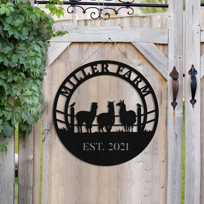 Personalized Metal Farm Sign Alpaca Monogram, Metal Laser Cut Metal Signs Custom Gift Ideas