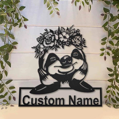Personalized Sloth With Floral Metal Sign Art, Custom Sloth With Floral Metal Sign, Gifts Funny, Animal Custom, Laser Cut Metal Signs Custom Gift Ideas