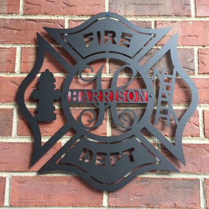 Firefighter Metal Maltese Cross W Ladder, Custom Metal Fire Department Sign Monogram Door Hanger, Firefighter Gift, Laser Cut Metal Signs Custom Gift Ideas