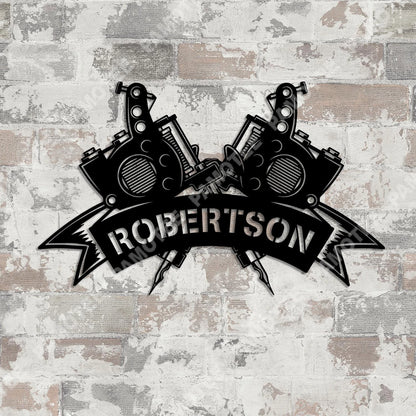 Personalized Name Tattoo Machine Metal Sign, Tattoo Studio Wall Decor, Metal Laser Cut Metal Signs Custom Gift Ideas