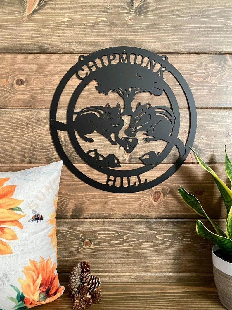 Personalized Chipmunk Sign, Last Name Established Sign, Woodland Creature Sign, Rustic Farmhouse Decor, Chipmunk Sign, Christmas Gift Laser Cut Metal Signs Custom Gift Ideas