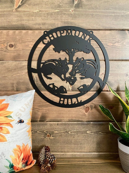 Personalized Chipmunk Sign, Last Name Established Sign, Woodland Creature Sign, Rustic Farmhouse Decor, Chipmunk Sign, Christmas Gift Laser Cut Metal Signs Custom Gift Ideas