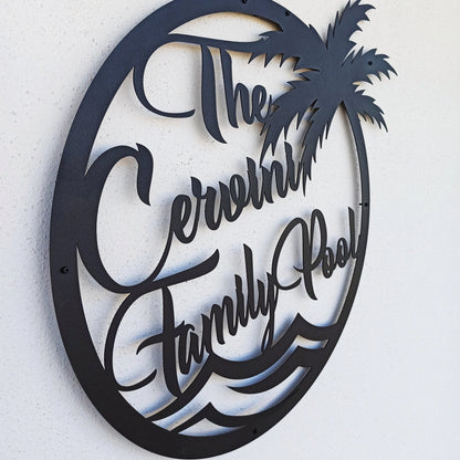 Personalized Family Pool Sign, Pool Palm Tree Sign, Tree House Sign, Last Name Sign, Family Name Sign Laser Cut Metal Signs Custom Gift Ideas