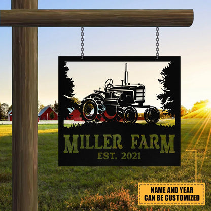 Personalized Metal Farm Sign Tractor Monogram, Custom Outdoor Front Gate Laser Cut Metal Signs Custom Gift Ideas