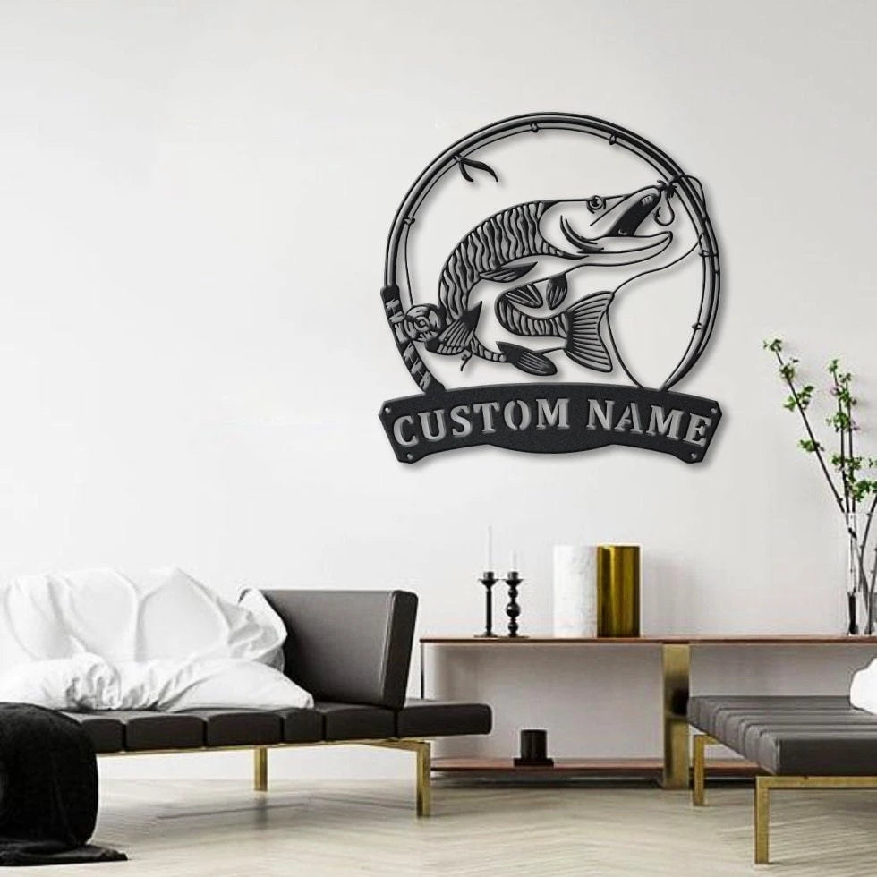 Personalized Tiger Muskellunge Fish Pole Metal Sign Art, Custom Tiger Muskellunge Metal Sign, Tiger Muskellunge Gift, Decor Decoration, Laser Cut Metal Signs Custom Gift Ideas