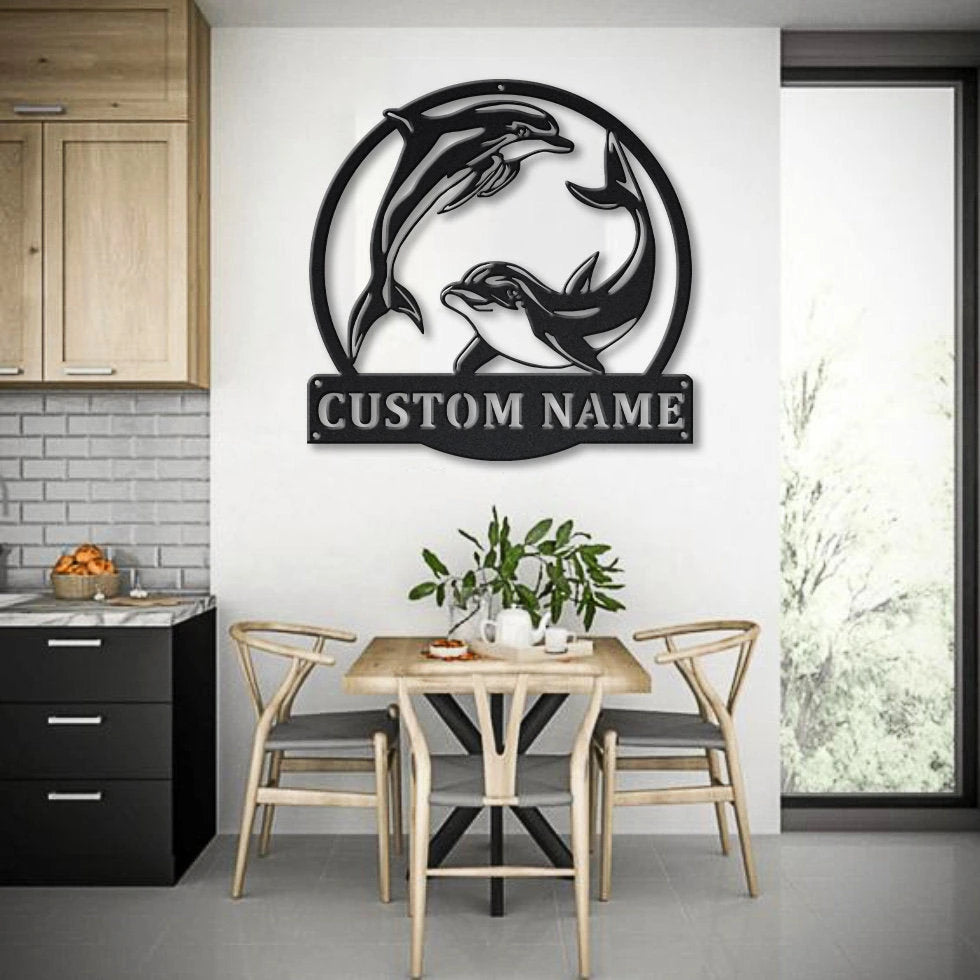 Personalized Couple Dolphin Metal Sign Art, Custom Dolphin Metal Sign, Beach Funny Gift, Decor Decoration, Birthday Gift, Laser Cut Metal Signs Custom Gift Ideas