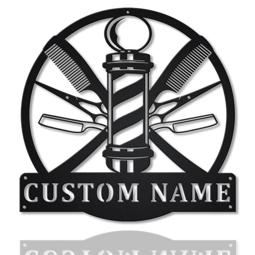Barber Hair Stylist Monogram Personalized Metal House Sign