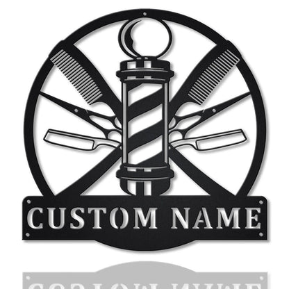 Barber Hair Stylist Monogram Personalized Metal House Sign