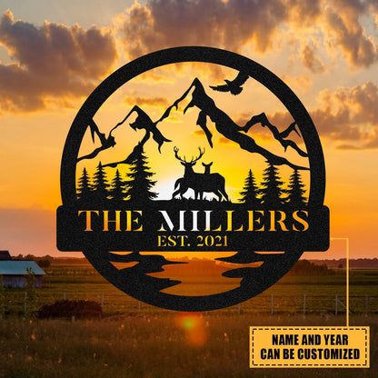 Personalized Family Name Deer Doe Hunting Hunter Metal Sign, Custom Outdoor Cabin, Lodge, Camp, Wall Decor, Metal Laser Cut Metal Signs Custom Gift Ideas