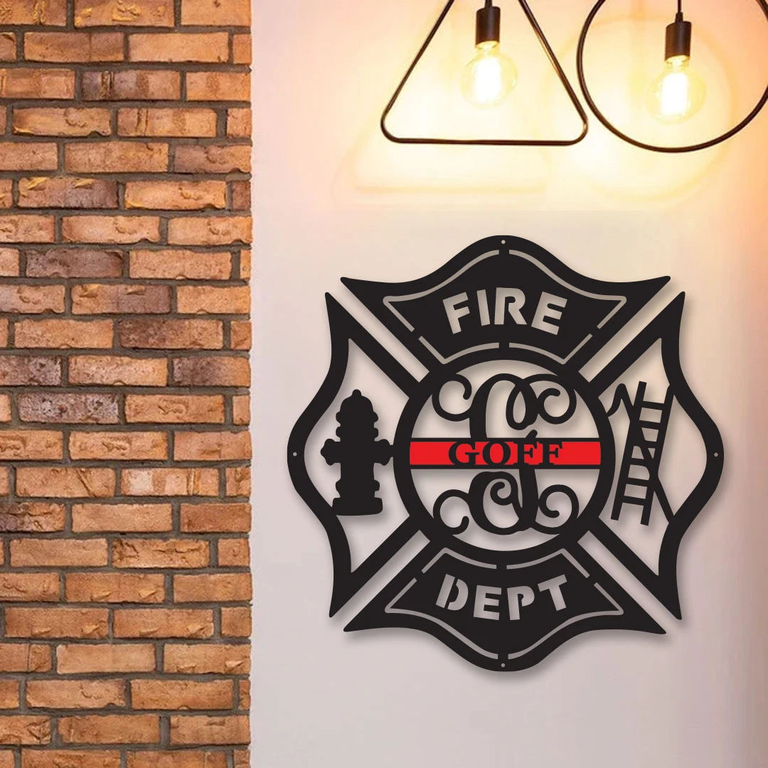 Firefighter Metal Maltese Cross W Ladder Custom Metal Fire Department Sign Monogram Door Hanger Firefighter Gift
