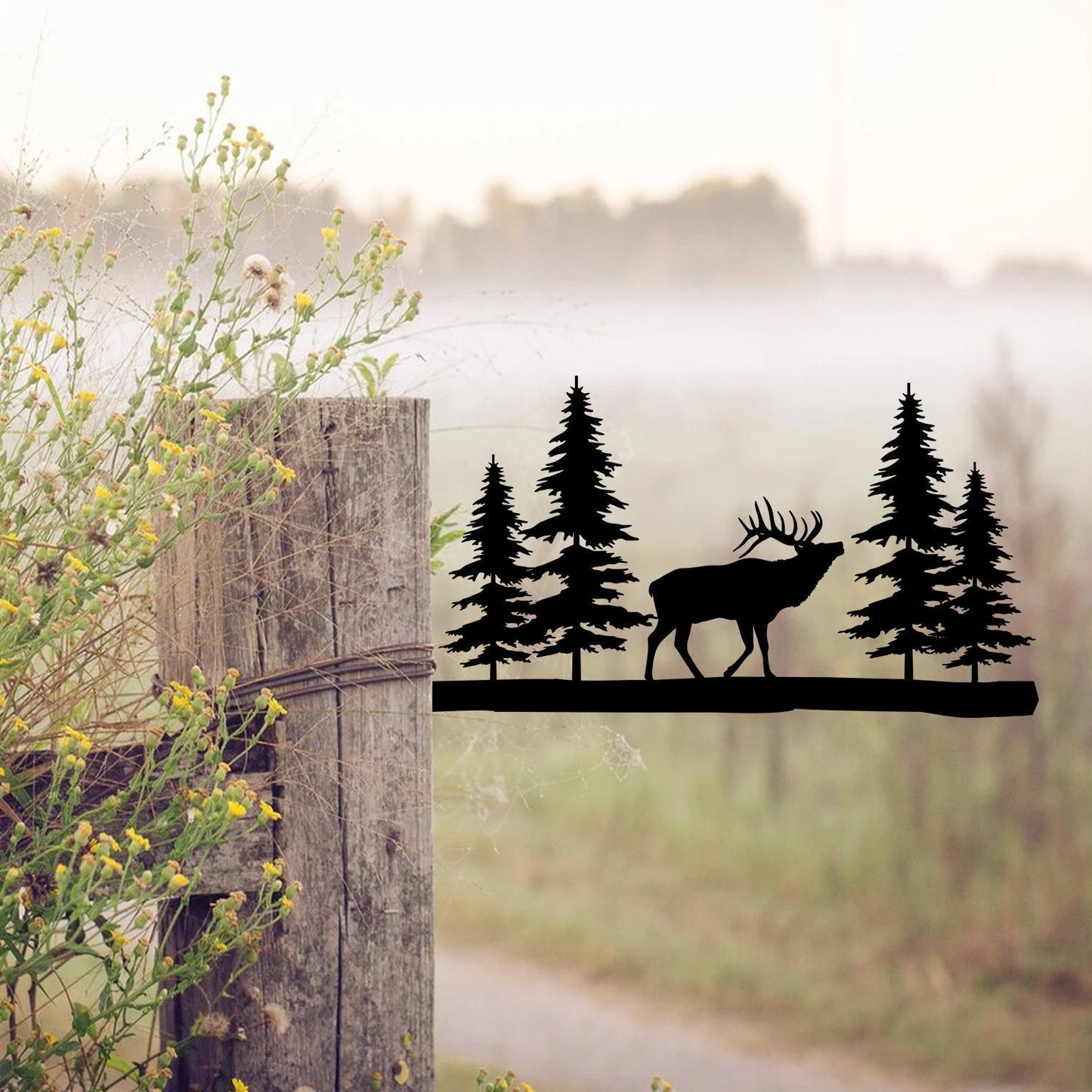 Elk Metal Tree Stake, Mountain Steel Art, Gift For Him Laser Cut Metal Signs Custom Gift Ideas